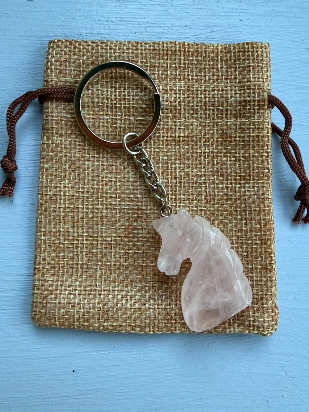 Rose Quartz Horse Keychain Genuine Rose Quartz Keychain Rose Quartz Charm